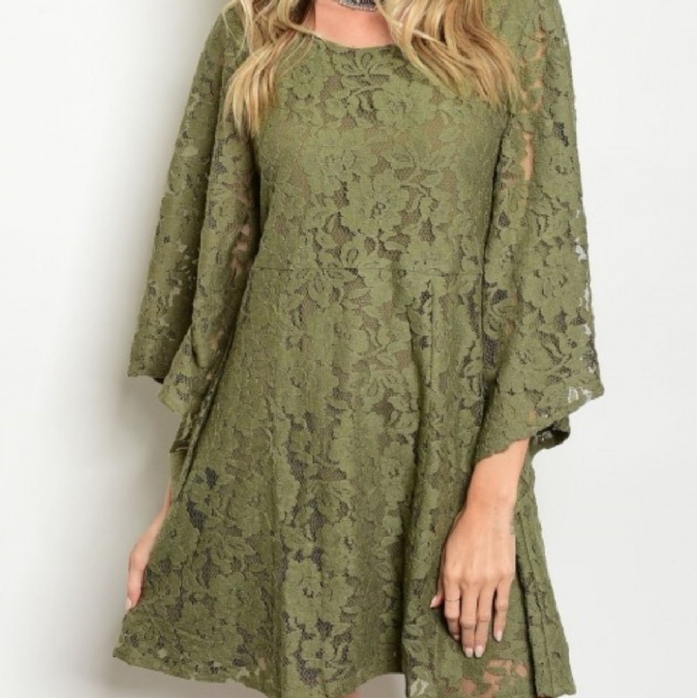 Anana Women's Olive Green Lace Detail Dress Size M